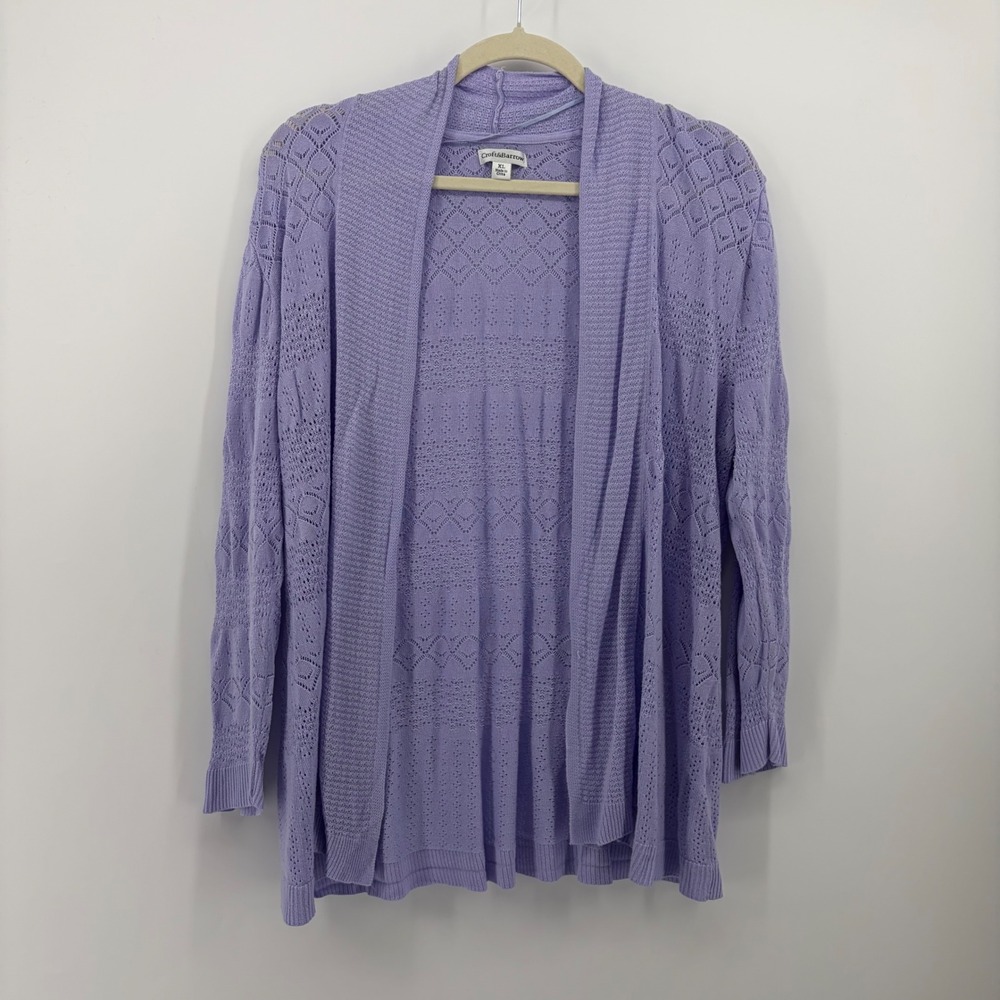 Croft & Barrow Womens XL Purple Cardigan Pointelle Open Front Rayon Sweater